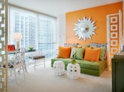 Asian Inspired Orange Green Living Room