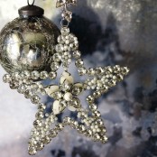 a silver and a shiny rhinestone Christmas ornament duo is amazing for winter and holiday decor