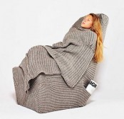 a unique greige blanket chair is a cool idea for any space, it will add a lot of coziness and you will be able to cuddle in it as much as you want