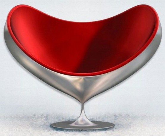 a beautiful and catchy silver heart chair with a red seat and a steel base is a unique solution to add love and cuteness to the space