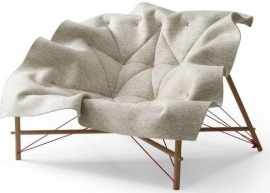 a creative chair featuring some strands and legs and a catchy grey felt chair cover is a cool idea for any modern and not too formal space
