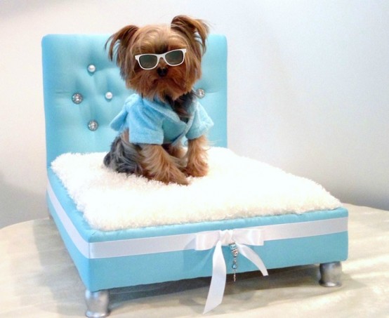 a blue bed with an upholstered headboard and a soft white cushion, with a bow is a very cool idea to rock