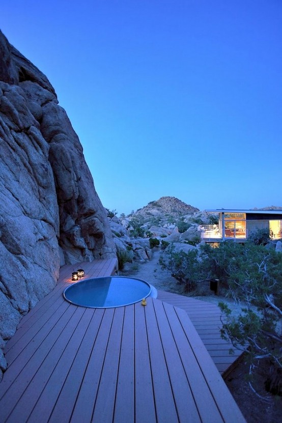 If your backyard allows you can place a hot tub far from a house for more private experience.