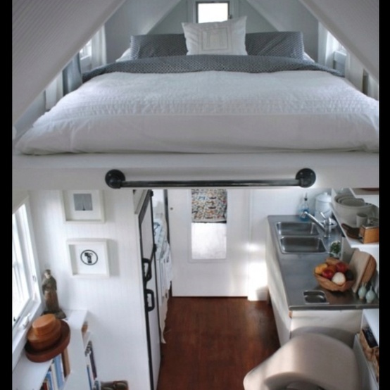 Elevating a bed vertically could become a great space saving solution especially for movable houses.