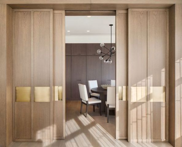 elegant plywood sliding doors with a touch of gold for a chic and refined space