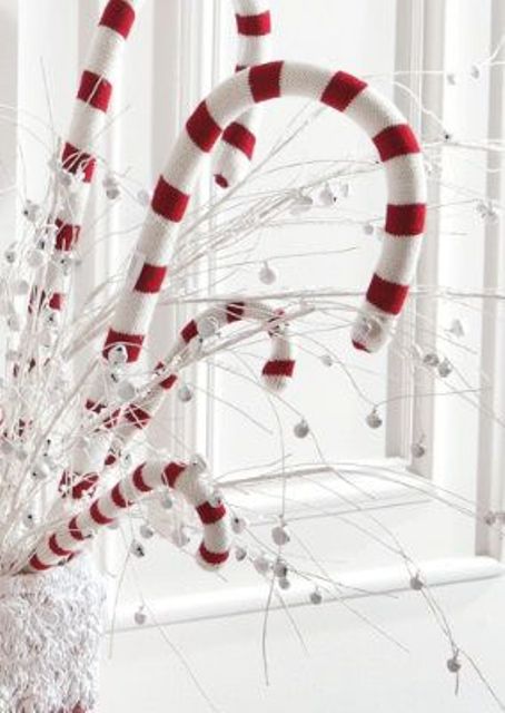 candy canes, mini white bells on branches for a creative Christmas arrangement or even a centerpiece