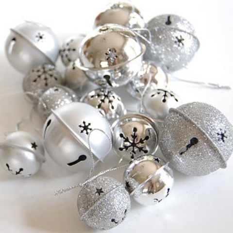 silver and silver glitter bells can be used throughout your home for Christmas decor - they brilliantly bring the spirit in