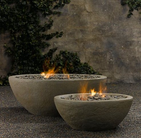 a larger and smaller concrete fire bowl is a lovely idea for outdoors, they will bring coziness to the space and you may move one bowl to one space, and the other to some other nook