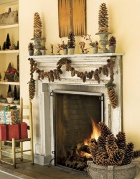 Awesome Pinecone Decorations For Christmas Pinecone topiaries and a pinecone garland is a great solution to dress up your fireplace for holidays.