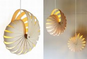 a plywood pendant lamp inspired by scallops is a cool and bold modern idea for a modern seaside space