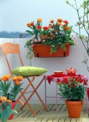 bright potted blooms and colorful furniture will turn your balcony in really a psring space