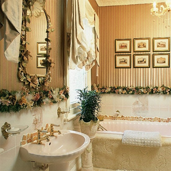a refined bathroom with lots of blooms, greenery and potted plants is a chic space with a refined and luxurious feel