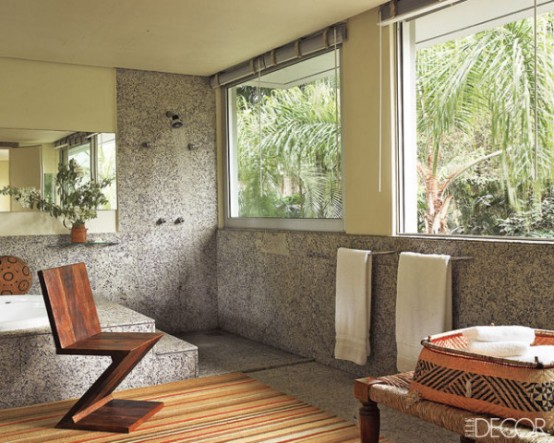 Bathroom Decorated With Brazilian Granite And Natural Wood