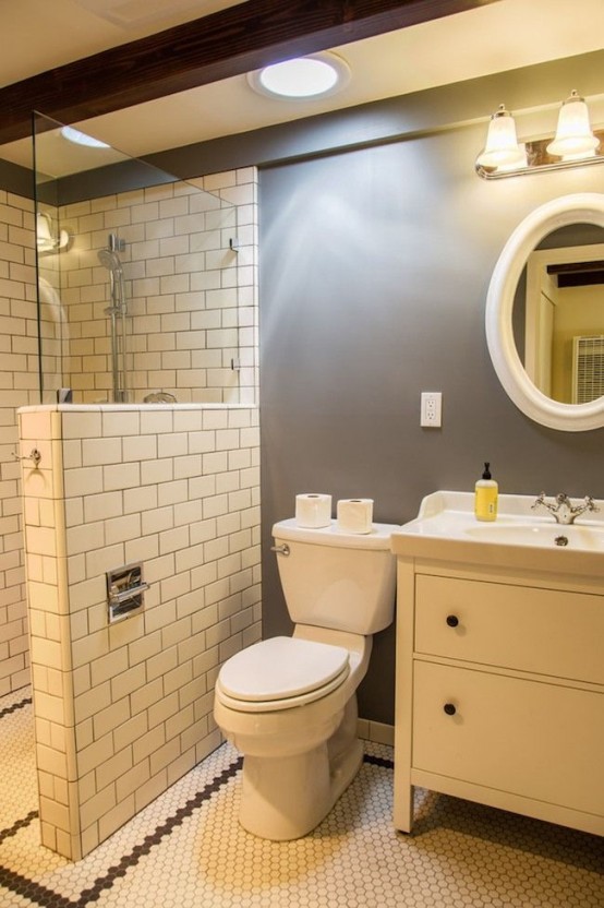 Creative Décor 64 Bathrooms With Half Walls Digsdigs - Modern Bathroom Toilet Divider Wall Ideas