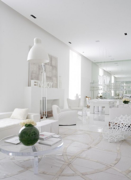 modern all white living room