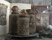such named vintage bottles are amazing to style your drinks and serve them at a vintage Halloween party