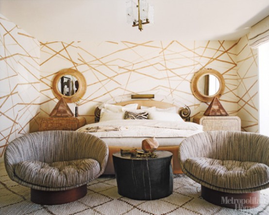 Bedroom With A Hand Painted Wallpaper