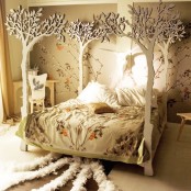 Bedroom With A Nature Inspired Canopy Bed