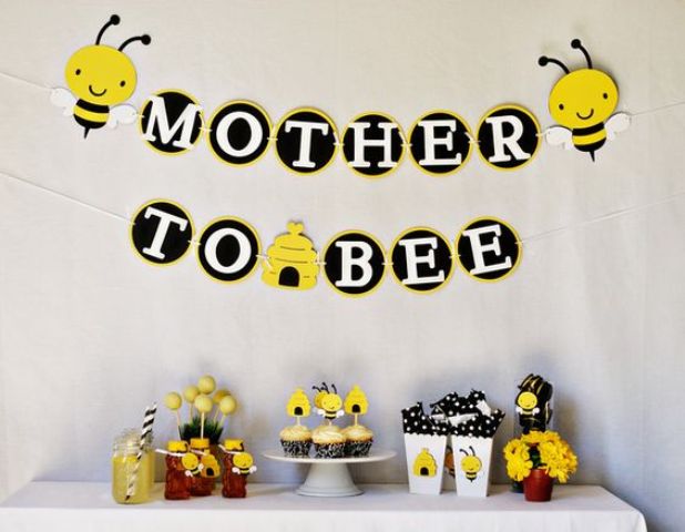 bee-themed  gender neutral baby shower decorations