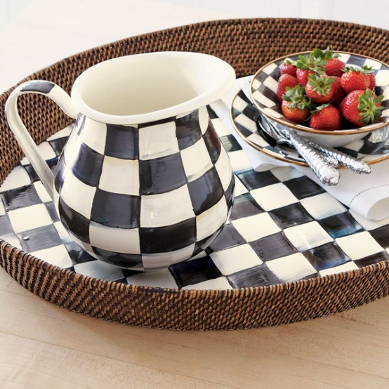 Black And White Courtly Check Tableware And Textile Collection