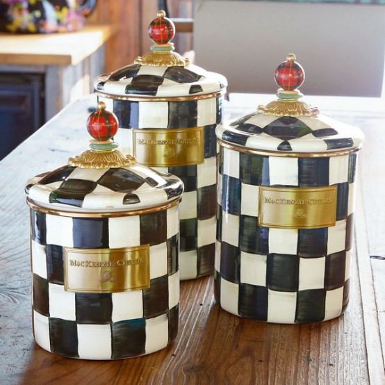 MacKenzie-Childs Enamel Teapot & Cup Set - Courtly Check Black & White High-Tea Collection