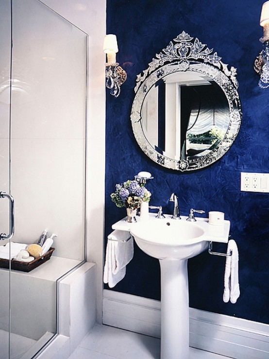 navy blue bathroom accessories set