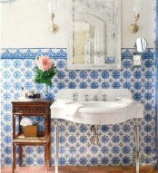 blue and white mosaic tiles refresh any bathroom and make it bolder and cooler