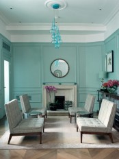 Blue Green Living Room In Midcentury Style