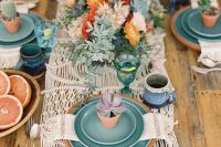 bold boho table setting for a boy baby shower