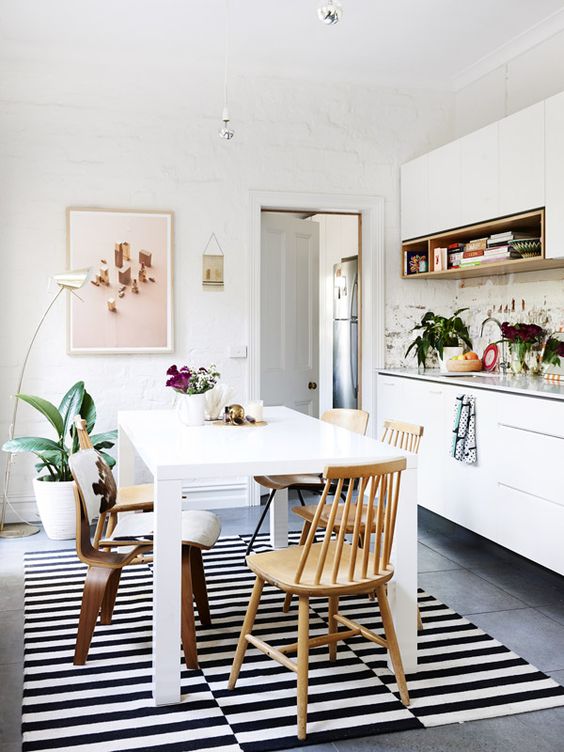 bold dining room with Stockholm rug