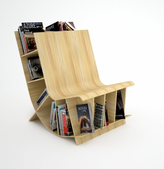 Curved Chair Combined With The Bookcase – Bookseat by Fishbol