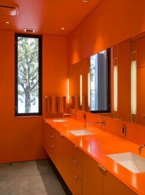 monochromatic orange interior color bathroom room scheme designs modern okoboji lake inspiring architecture rooms bathrooms decor just ripe min homedit