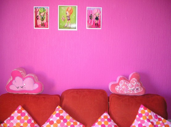 Bright Pink Red Living Room