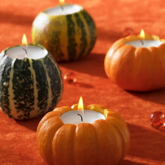gourds turned into mini candleholders are amazing for decorating your space for fall or Thanksgiving and you can easily DIY them