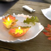 leaf-shaped candles are perfect for fall or Thanksgiving decor and will accent any space easily