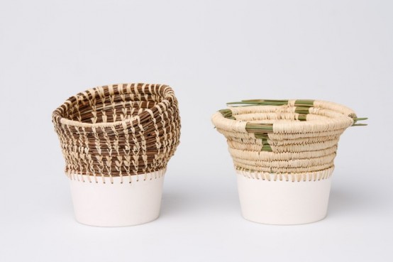 Caruma Vase Collection Combining Ceramics And Basket Weaving