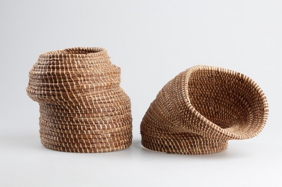 Caruma Vase Collection Combining Ceramics And Basket Weaving