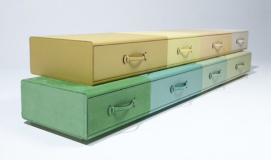 Chest Of Suitcases Of Colorful Leather