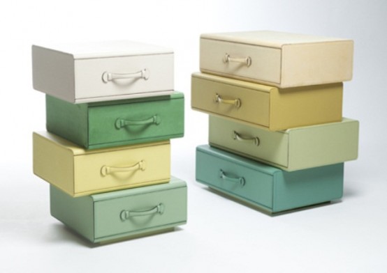 Chest Of Suitcases Of Colorful Leather