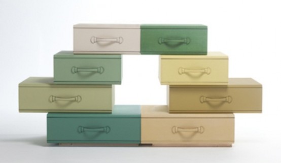 Chest Of Suitcases Of Colorful Leather