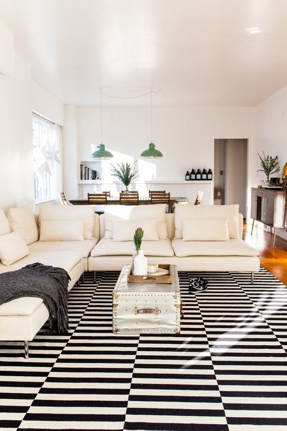 chic modern living room with Stockholm rug