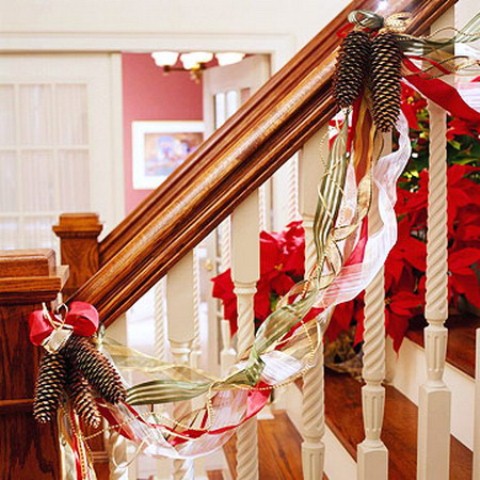 Mix pinecones with ribbon and beads to make a cool holiday garland.