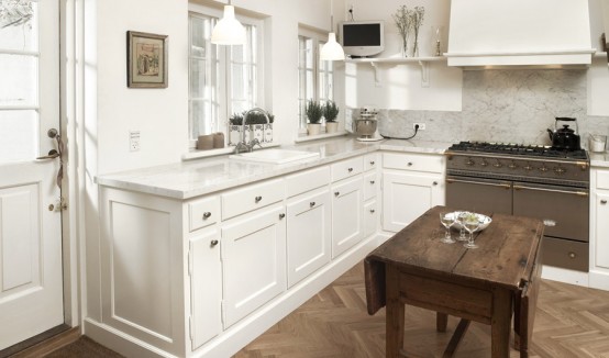 Classic Framed White Kitchen With Marble