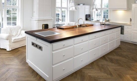Classic Framed White Kitchen With Walnut