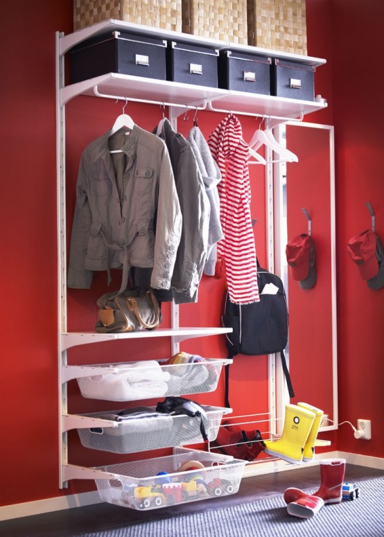 If you have nice wall color in your hallway then open shelving unit is perfect to show it. 