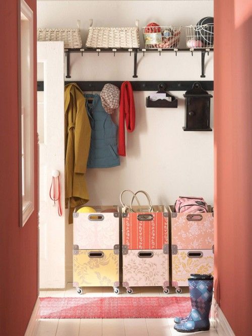 Another clever idea is to use cubbies on castors. This way you can always move them around.