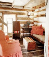 Colorful Living Room In A Log Cabin