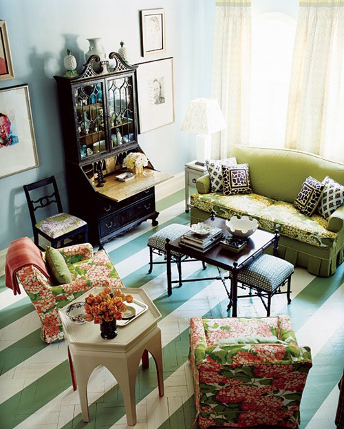 Colorful Living Room With Painted Floors