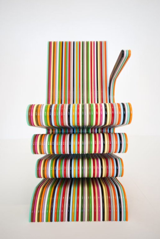 Colorful Striped Chair Of Lacquered Beech