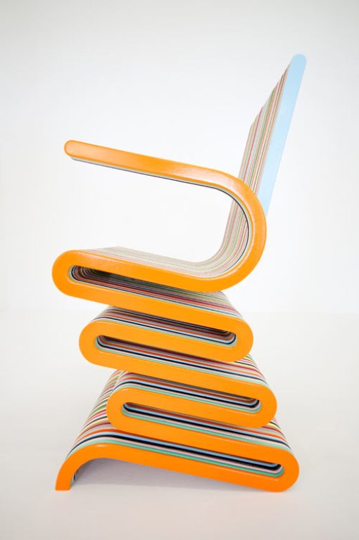 Colorful Striped Chair Of Lacquered Beech